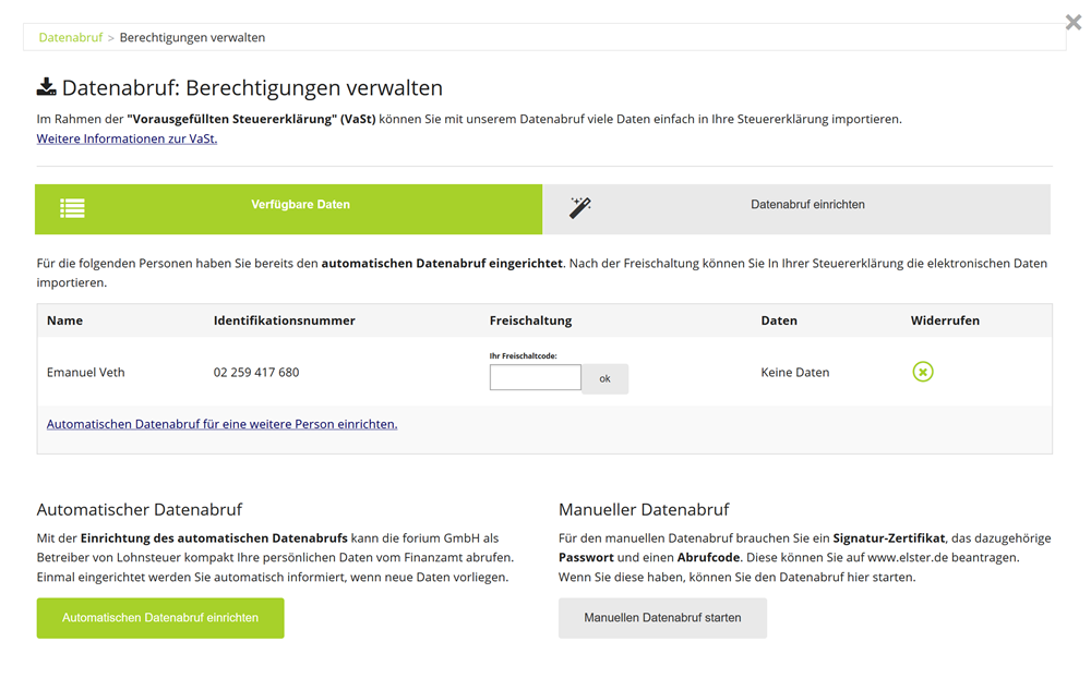 Steuererklarung Berechtigungen Fur Den Datenabruf Verwalten